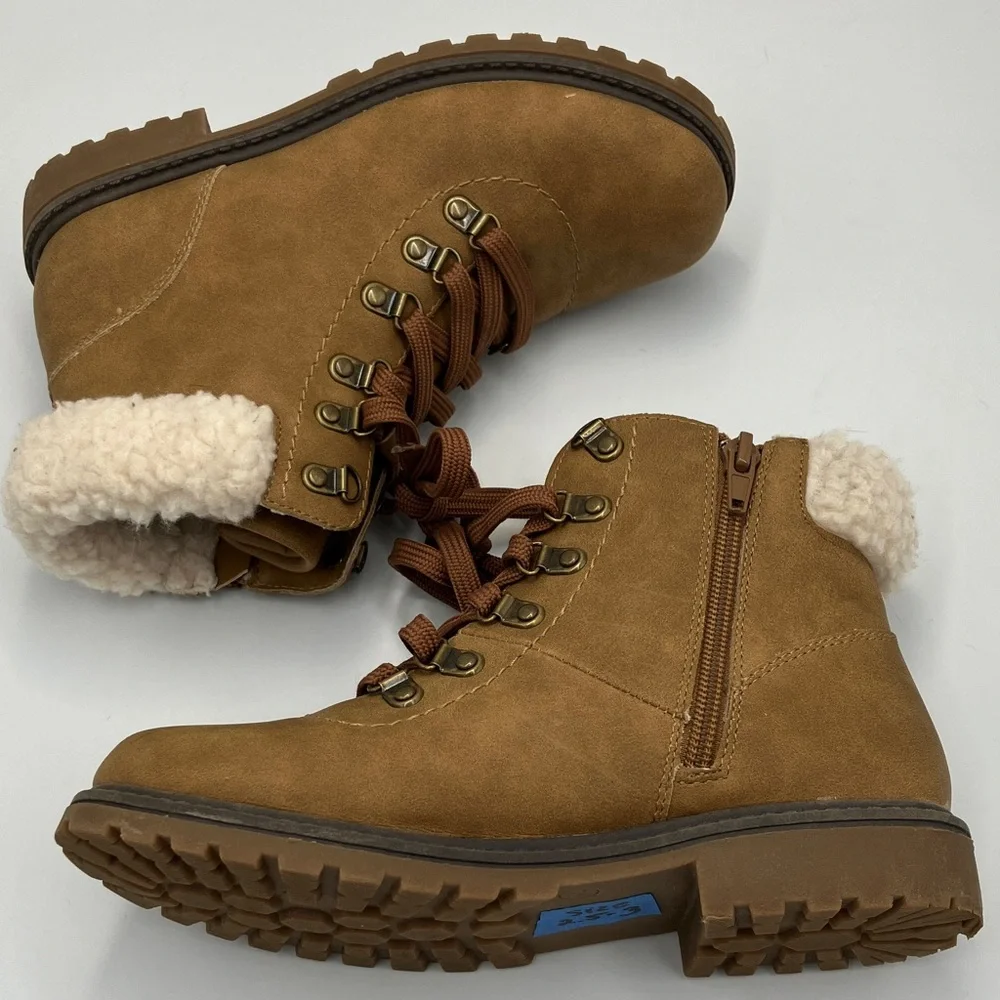 Walkx Kids Sherlong Lined Lace-Up Ankle Boots - Tan/ Medium Brown 34 EU / 2.5